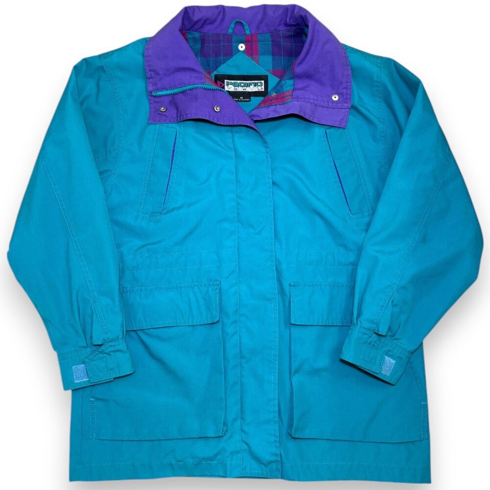Vintage Retro 80s 90s Pacific Trail Fleece Plaid Lined Jacket Teal Purple Medium